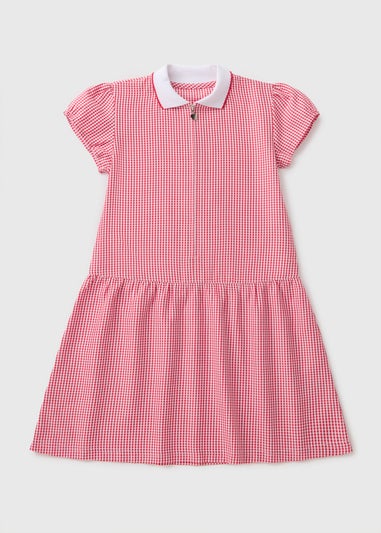 Girls Red Generous Fit Knit Collar School Dress (3-13yrs)