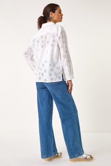 Roman Ivory Floral Broderie Collar Cotton Shirt