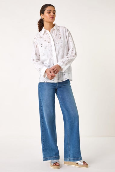 Roman Ivory Floral Broderie Collar Cotton Shirt