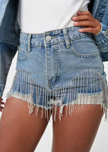 Pink Vanilla Denim Embellished Diamante Denim Shorts