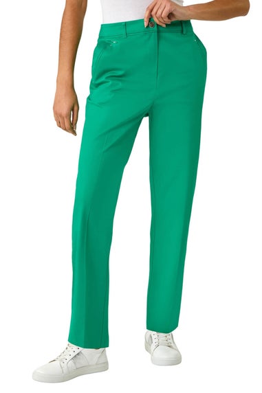 Roman Green Cotton Full Length Stretch Trouser