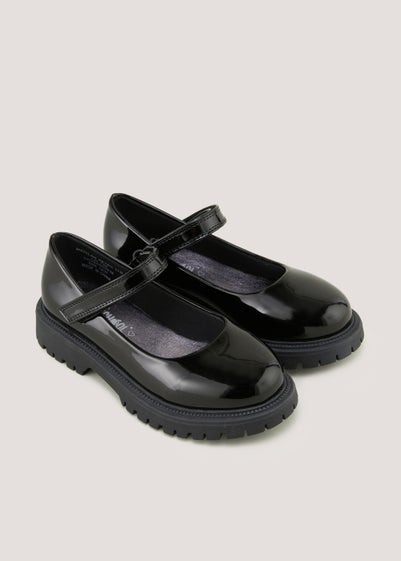 Girls Black Patent Chunky School Shoes (Younger 10-Older 5)