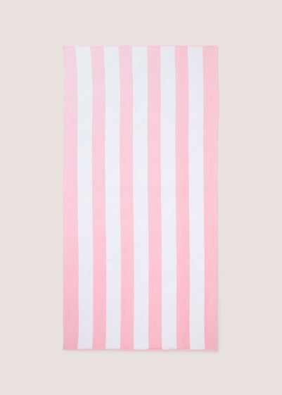 Pink Microfibre Stripe Beach Towel