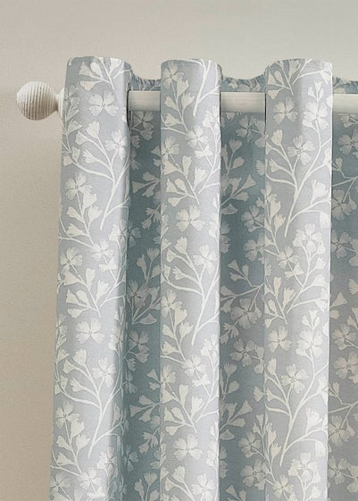 Catherine Lansfield Brooke Floral 66x54 Inch Lined Eyelet Curtains Duck egg Blue