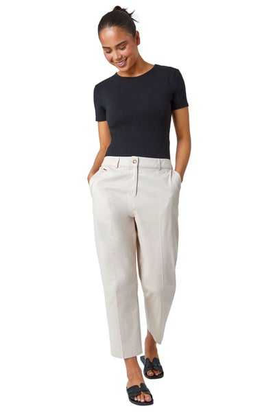Roman Stone Petite Cotton Ankle Grazer Tapered Trousers