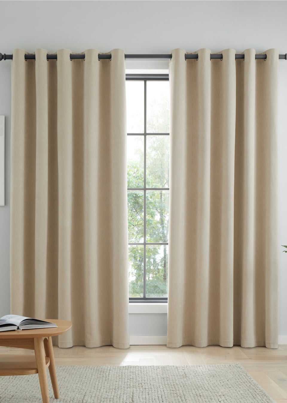 Catherine Lansfield Wilson Velvet Blackout Thermal 46x72 Inch Eyelet Curtains Natural