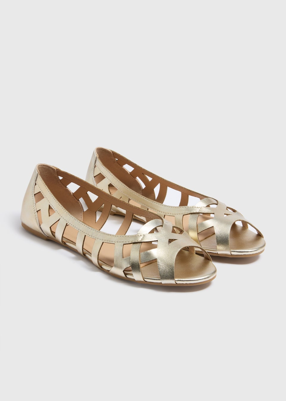 Gold Metallic Open Toe Flats