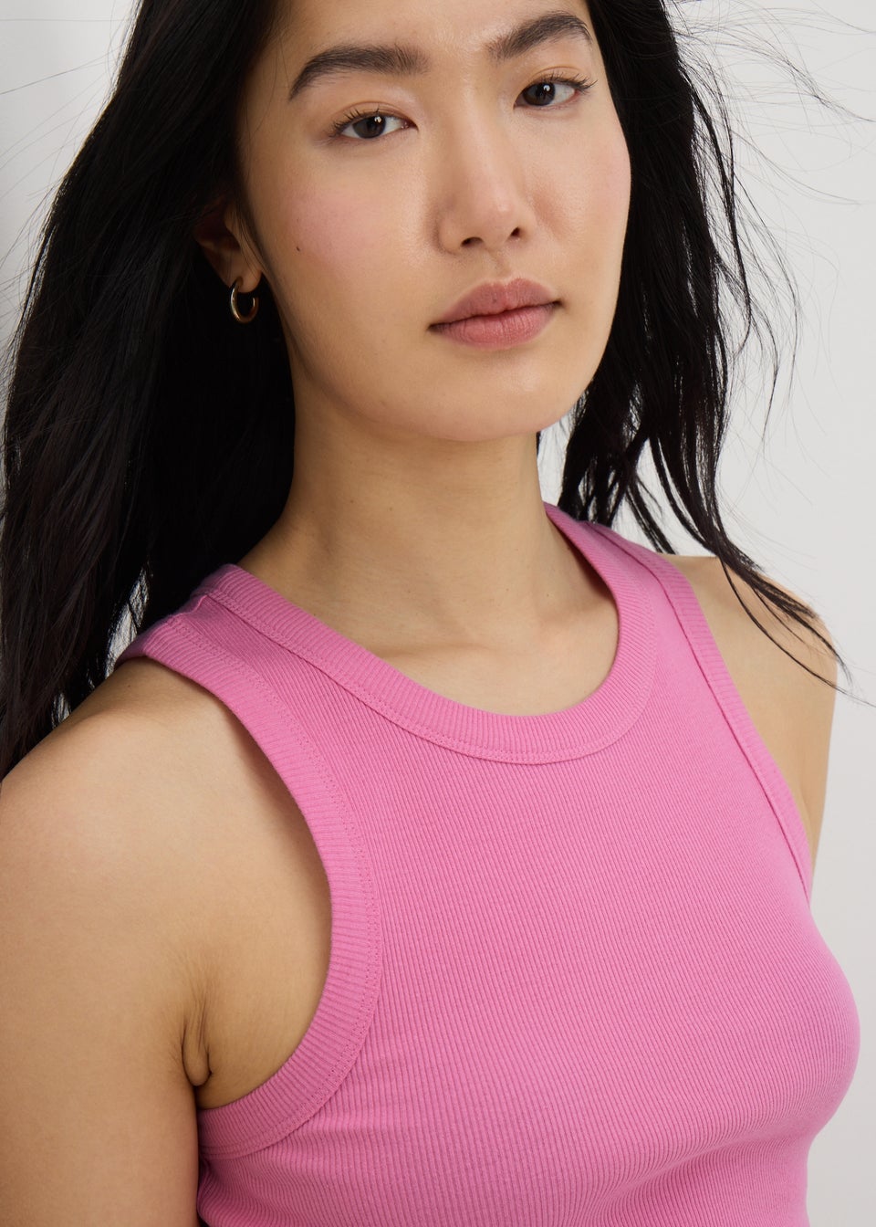 Pink Ribbed High Neck Vest Top