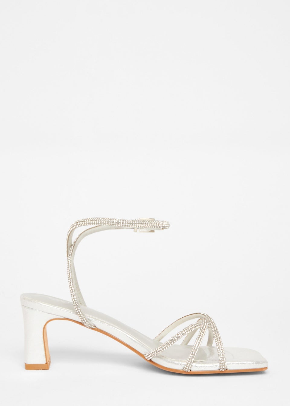 Quiz Silver Diamante Strappy Heeled Sandals