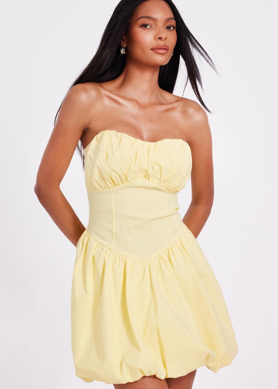 Quiz Yellow Puff Ball Skater Dress